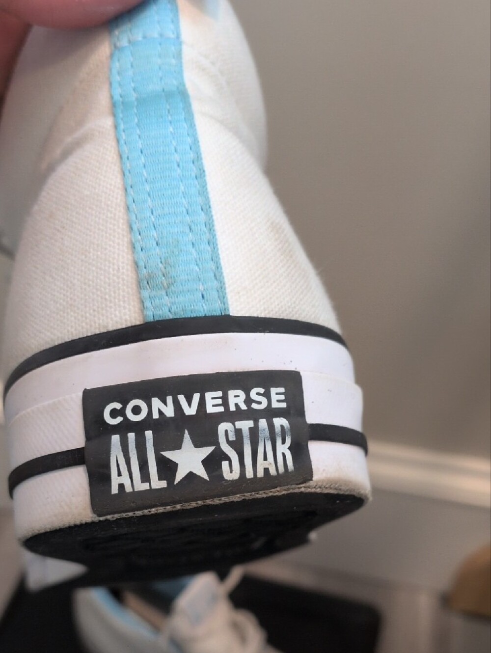 Converse White Mid Tops with Light Blue Accents - Picture 5 of 9